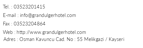 Grand lger Hotel telefon numaralar, faks, e-mail, posta adresi ve iletiim bilgileri